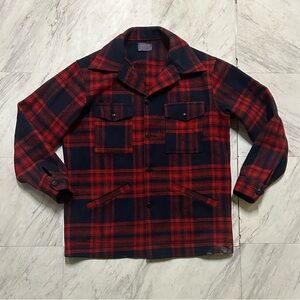 Vintage Pendleton USA Wool Mackinaw Cruiser Jacket Men’s XL Red Navy Plaid